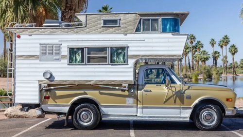 Chevy, 1968 Chevy Truck With a Three-Story Slide-In Camper Is Your Ticket to Good Times