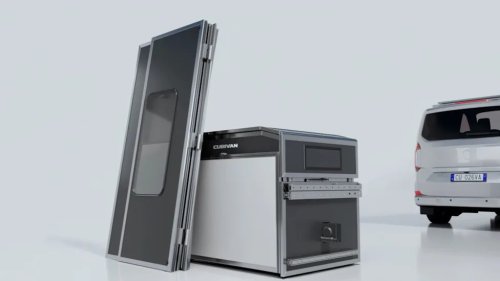 Foldable and modular, the Cubivan camping system turns your van into a full camper with kitchen