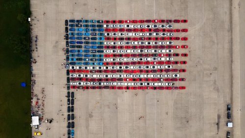Man Arranges 300 Corvettes Into Massive American Flag For Charity