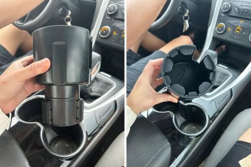 This Car Cup Holder Expander Makes Room for Even the Largest Water Bottles