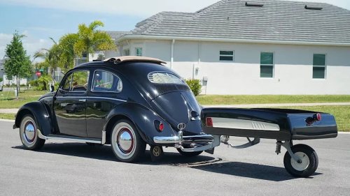 Volkswagen, Volkswagen Beetle, 1957 Volkswagen Beetle For Sale In Stunning Black Over Red, With Matching Trailer Listed At $...