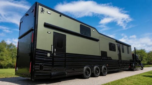 This Oklahoma Toy Hauler Costs $1.25M and Has 3 Bedrooms, a Loft, and a 14-Foot Garage
