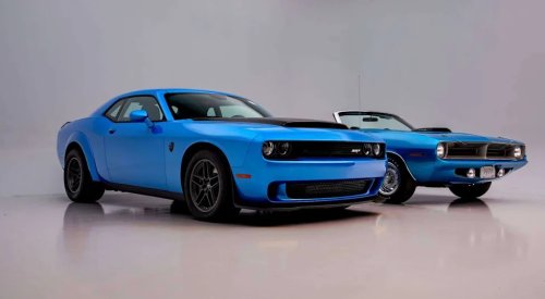 Dream Giveaway Pairs Rare 1970 Cuda With Modern Demon 170 in Matching Blue