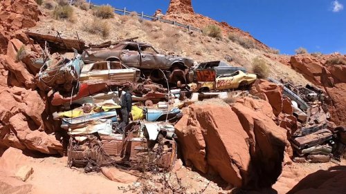 How Dozens of Classic Cars Ended Up Stacked Like Firewood in a Utah Canyon