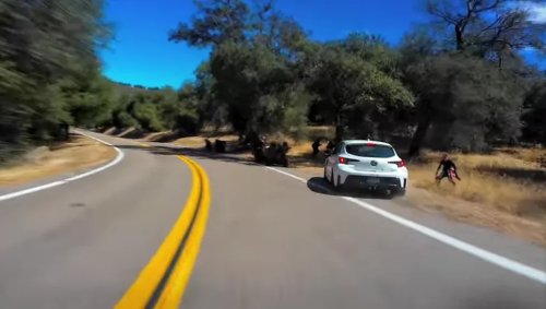 Out-Of-Control GR Corolla Nearly Plows Into A Group Of Resting Bikers