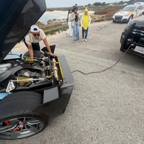 CHP Helps Jumpstart Carrera GT-Based J9 Hypercar During Monterey Car Week, Giant Banana Looks On
