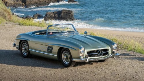 Mercedes-Benz, Mercedes-Benz SL, Rare Light Green 1957 Mercedes-Benz 300 SL Roadster With Camoradi Racing Roots Heads To The Quail