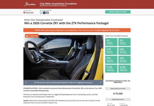 Win a 2026 Corvette ZR1: Enter the Chip Miller Amyloidosis Foundation Sweepstakes Before Time Runs Out