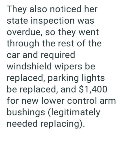 Mechanic charges woman $3400 for an oil change that should've only cost $120: 'They required windshield wipers and parking lights be replaced.'