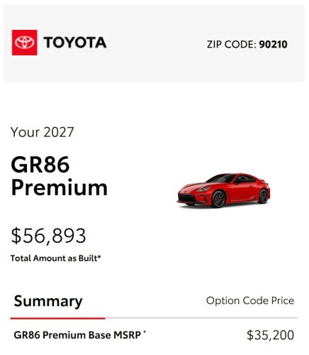 Toyota, A Fully Loaded 2027 Toyota GR86 Costs Almost as Much as a Supra