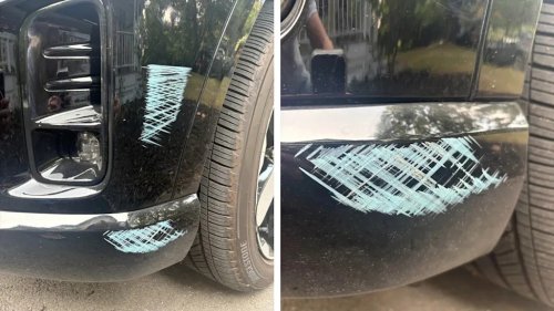 Car Owner Asks What Caused Strange Crosshatched Blue Marks on Bumper and Fender, Reddit Points to Culprit Who Hit Twice