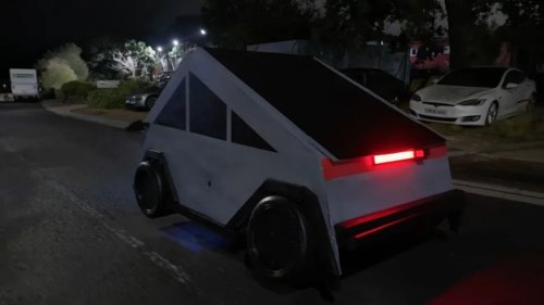Tesla, Cybertruck, Tesla Employees React to Man Sleeping In Fake Cybertruck He Built Outside of Dealership