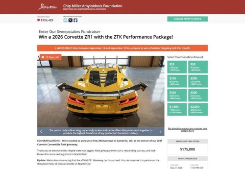 Win a 2026 Corvette ZR1: Enter the Chip Miller Amyloidosis Foundation Sweepstakes Before Time Runs Out
