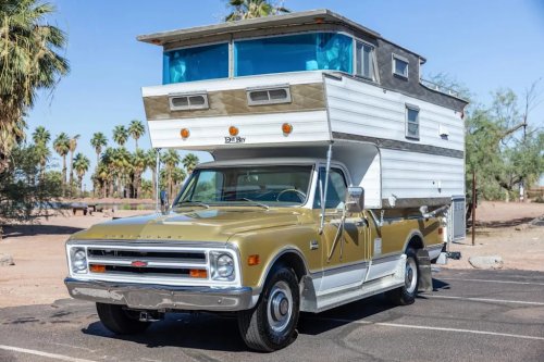 Chevy, 1968 Chevy Truck With a Three-Story Slide-In Camper Is Your Ticket to Good Times