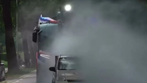 This Car Driver Being Blasted With Water From a Fire Engine Is a Reminder to Give Way to Emergency Vehicles