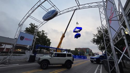 Sun (and Mustang Dark Horse SC Convertible) rises on Friday Dream Cruise