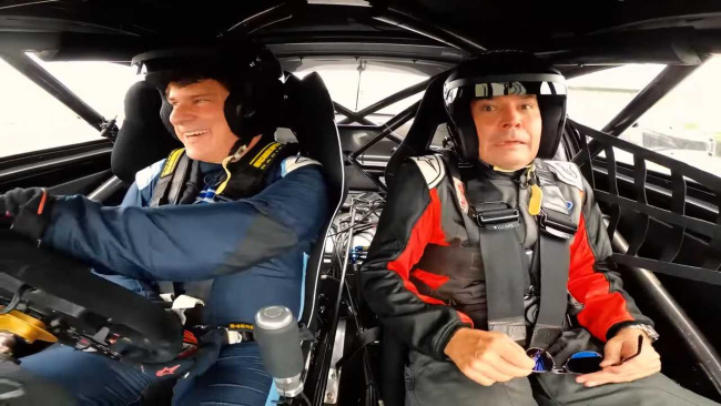 Jimmy Fallon And Jim Farley In A Mustang V8 Supercar Series Race Car