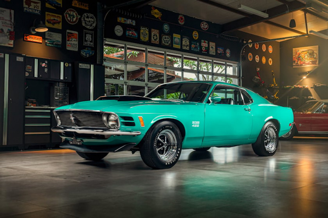 muscle cars, classic cars, grabber green 1970 ford mustang boss 429 is a mint-condition homologation special